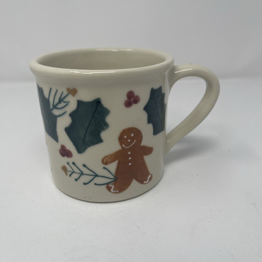 Vintage Hartstone Pottery Mug Gingerbread Men Holly Leaves 1982 Country Holiday